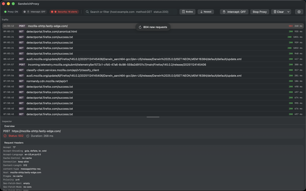 Sandwich Proxy Main Screen